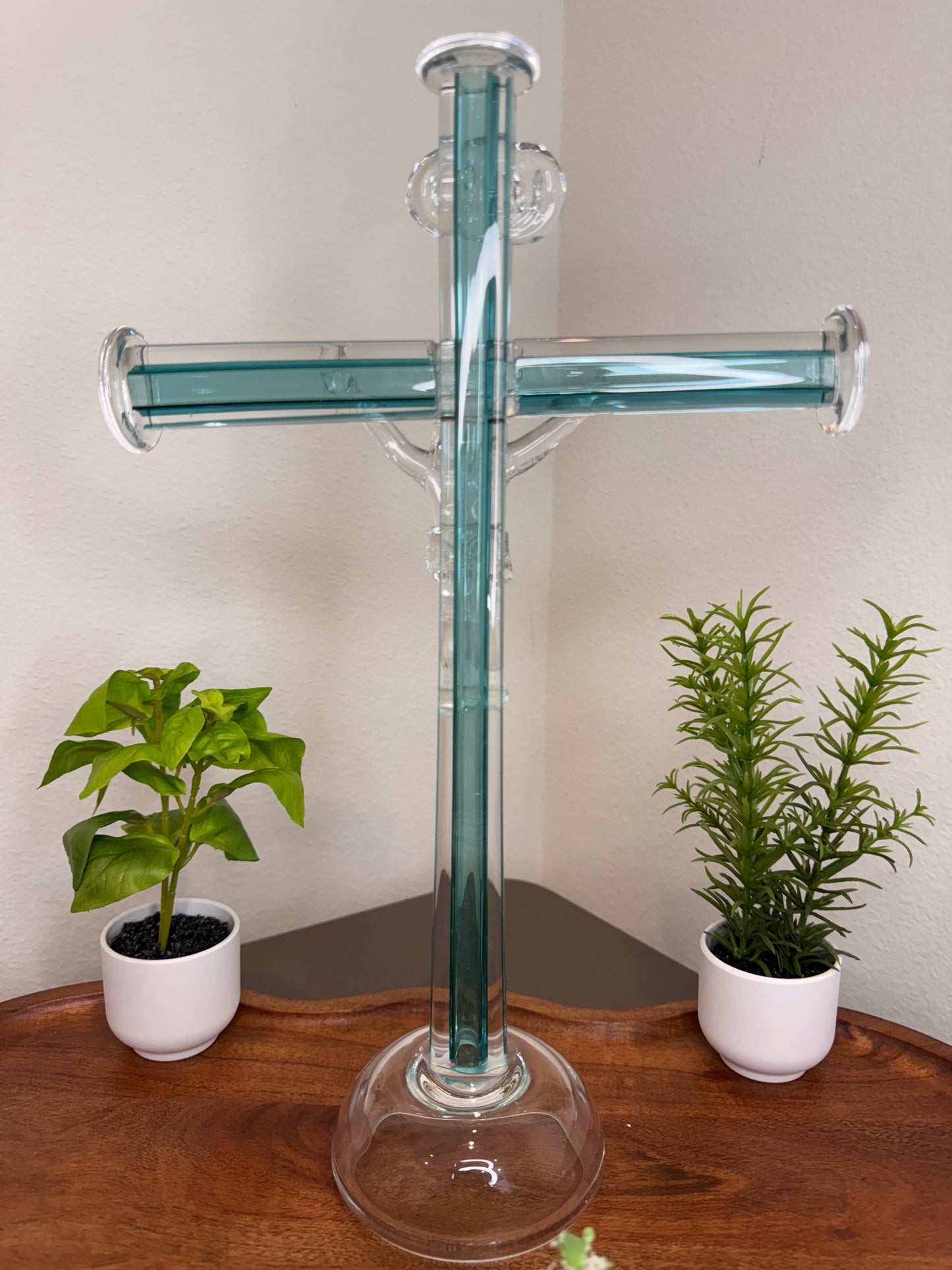 Crucifixo com Jesus de Murano - Aquamarine | 36 cm