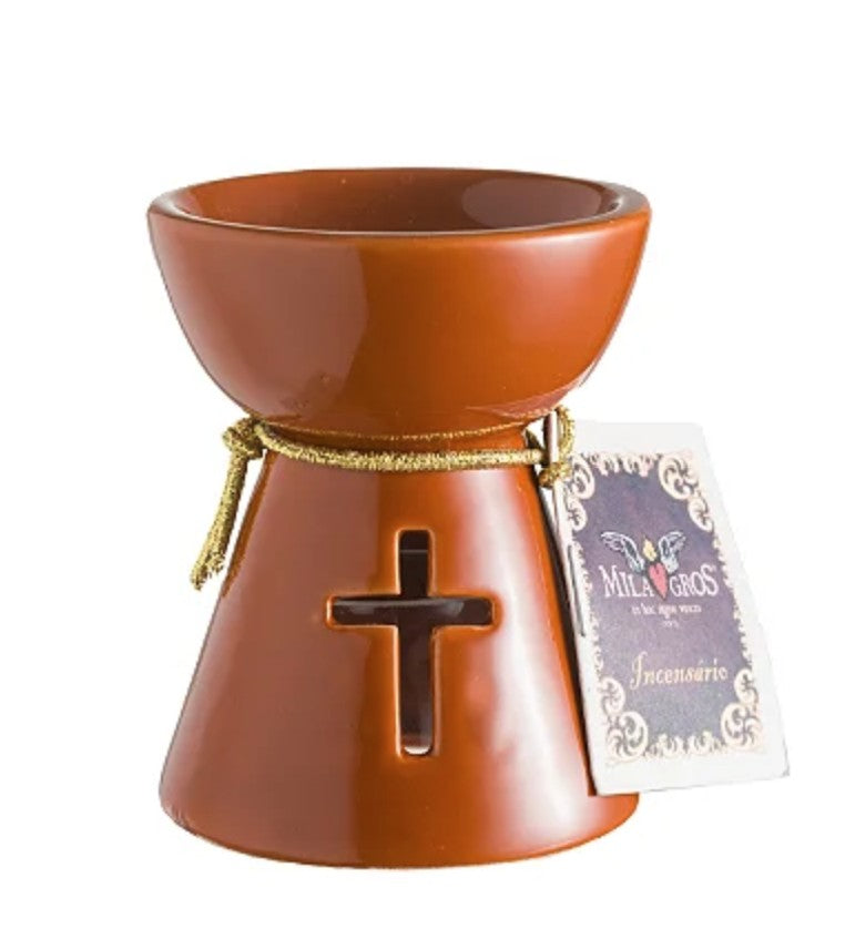 Incense burner with openwork cross - Caramel