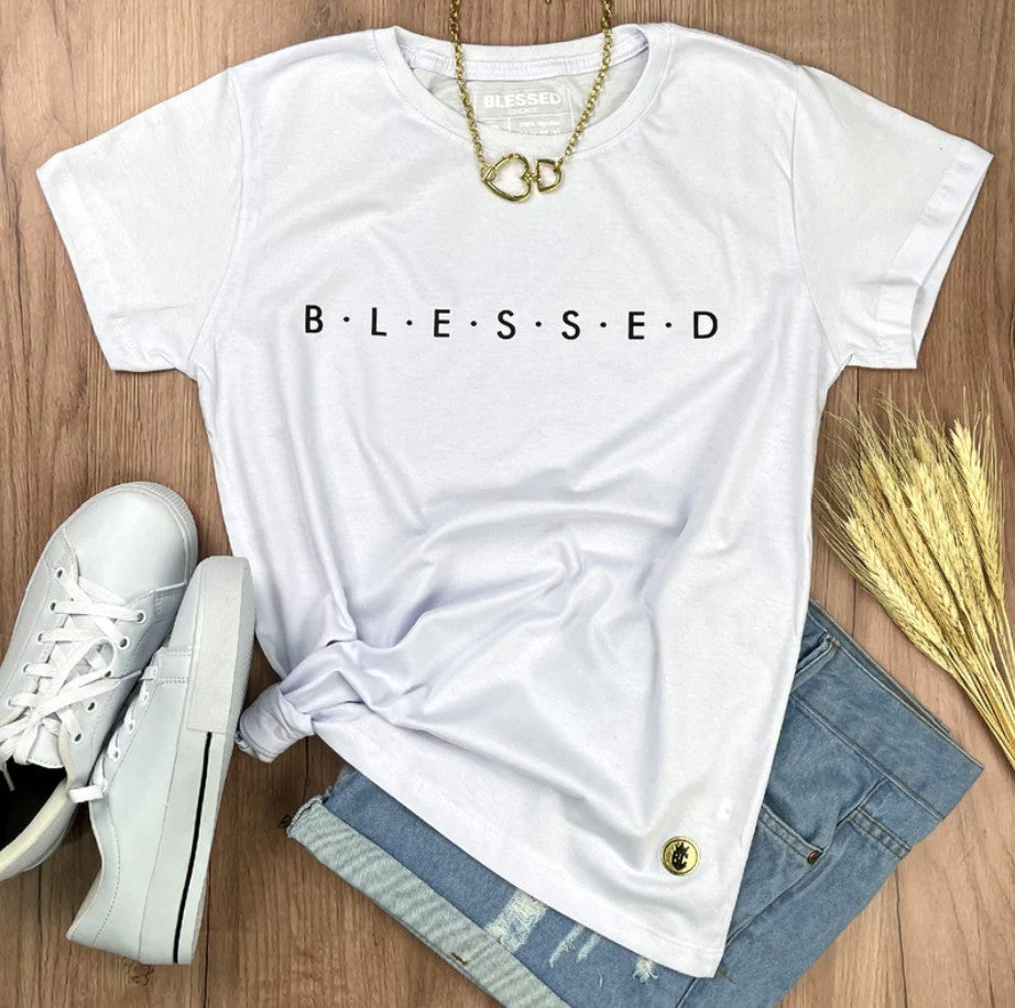 Camiseta Feminina Branca B.L.E.S.S.E.D