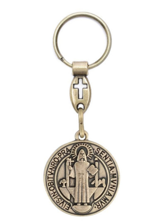 Saint Benedict Medal Keychain - Old Gold