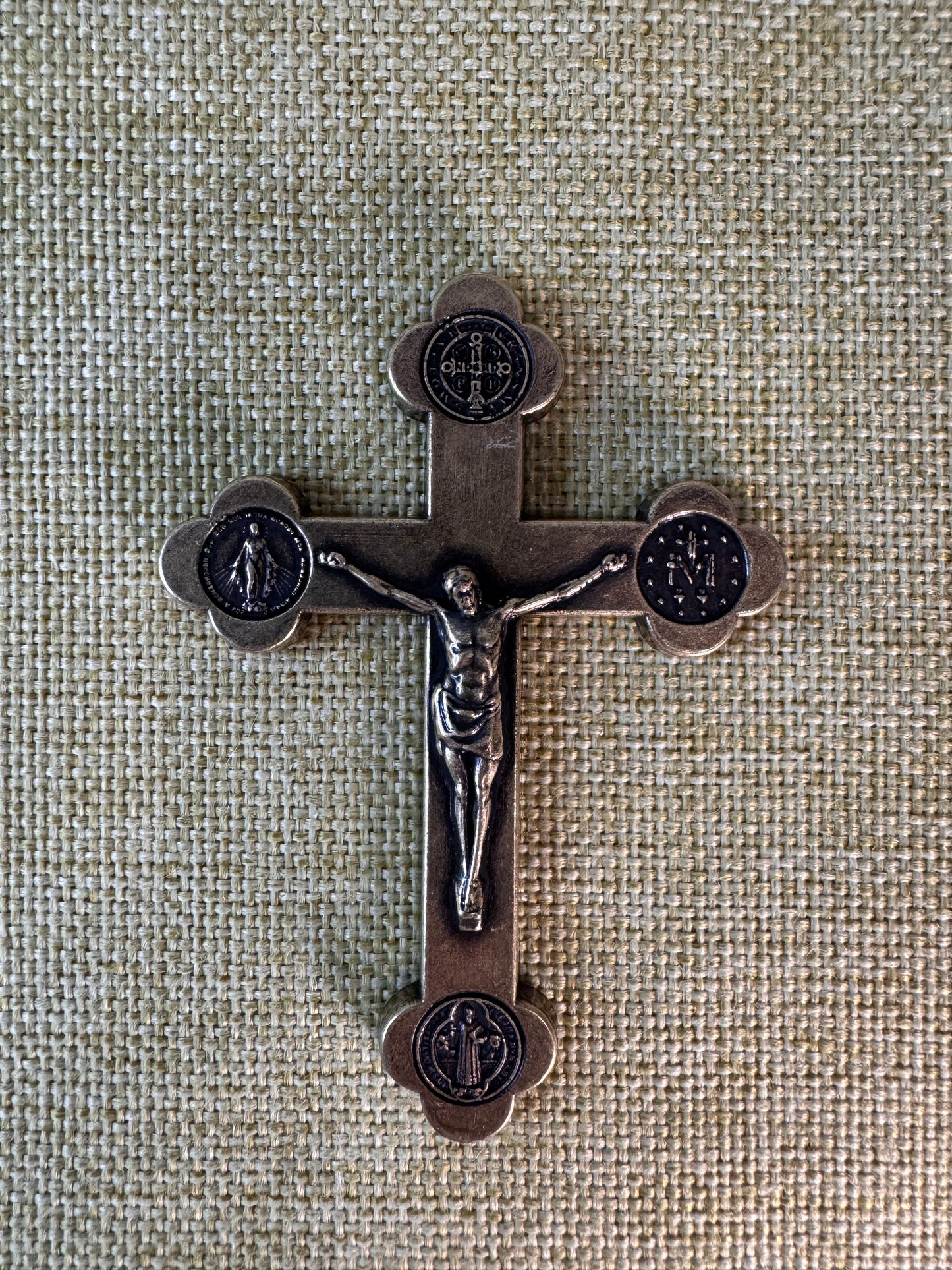 Mini Pocket Metal Crucifix - Deliver Us from Evil