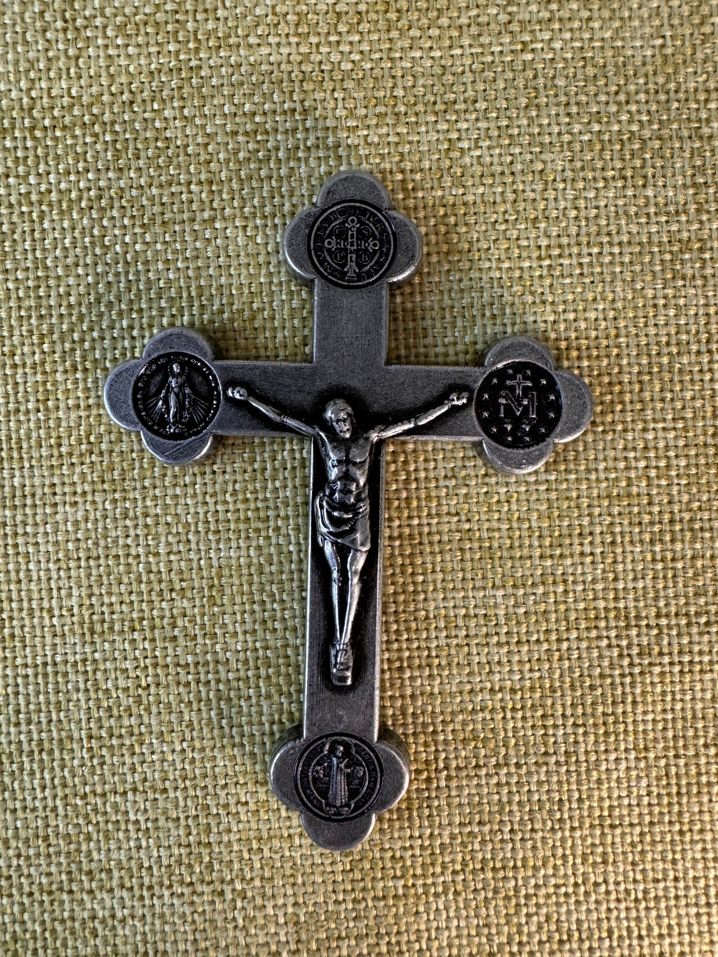 Mini Pocket Metal Crucifix - Deliver Us from Evil