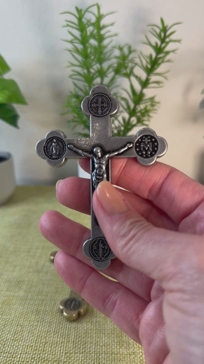 Mini Pocket Metal Crucifix - Deliver Us from Evil